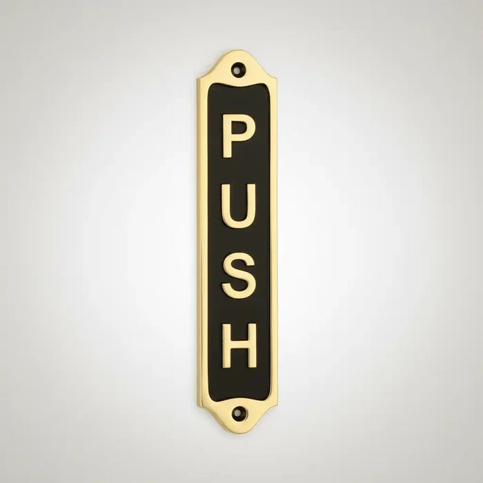 Black finish brass push door signs