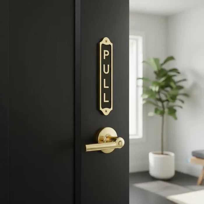Push & Pull Door Sign Set Black & Gold | Brass Door Sign