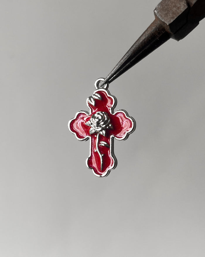 Red rose cross charm