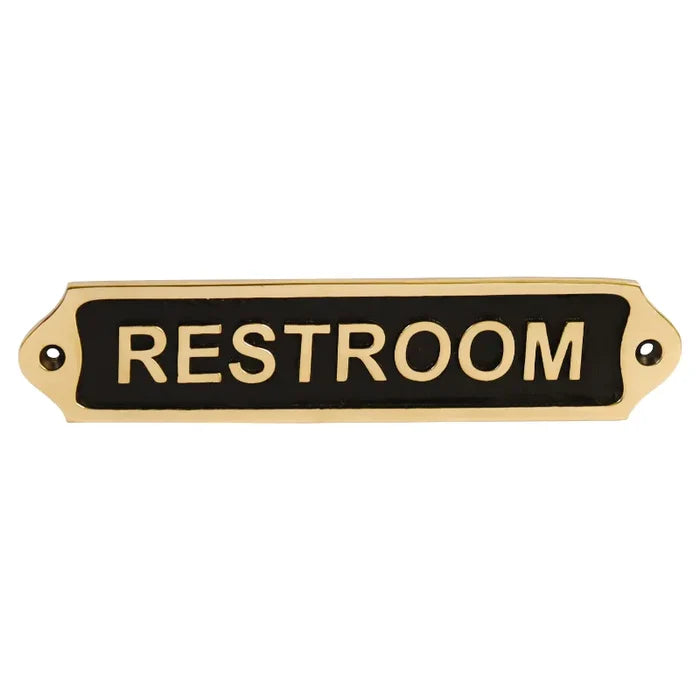 Brass restroom plaque with sleek black finish for doors