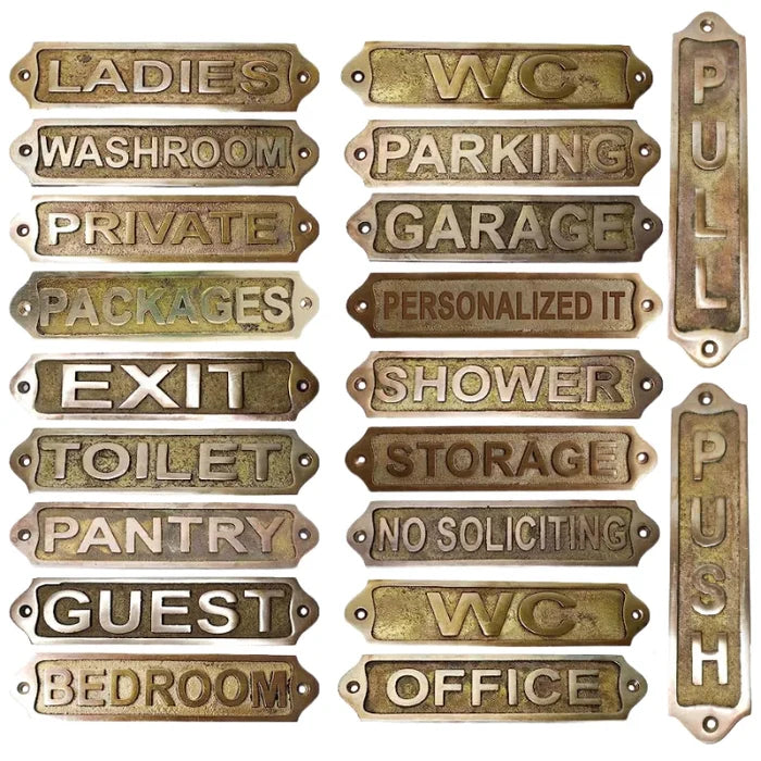 Restroom Door Sign | Brass Plaques 22x5cm Antique finish
