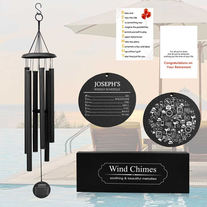 Personalized Retirement Wind Chime in Black Colors with Custom Engraving