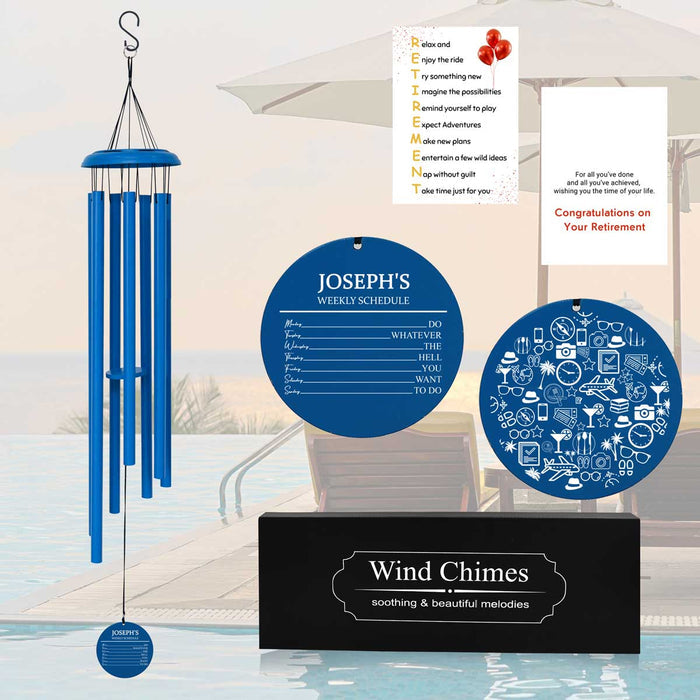 Personalized Retirement Wind Chime in Blue Color with Custom Engraving