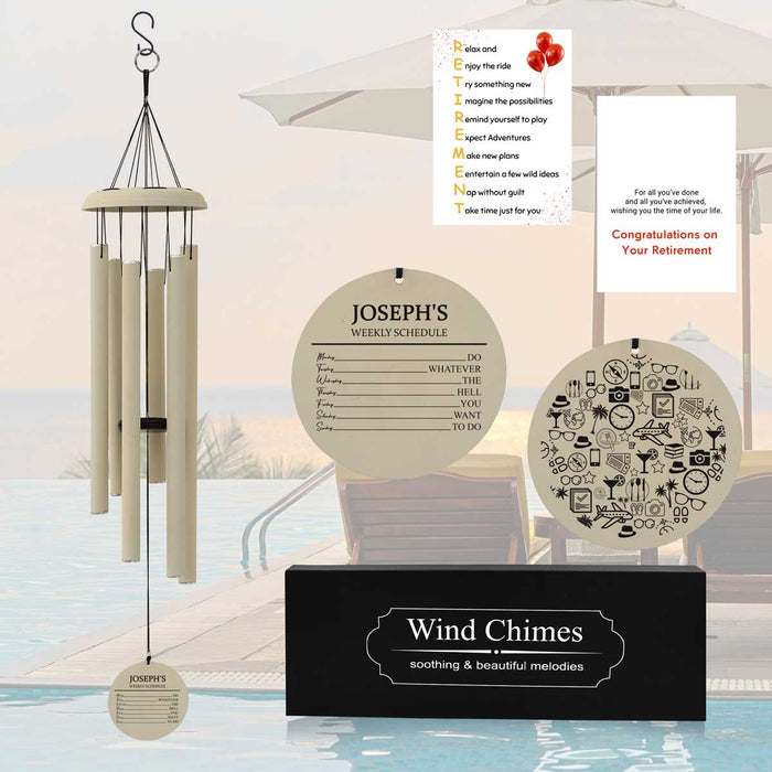 Personalized Retirement Wind Chime in  Off-White Color with Custom Engraving