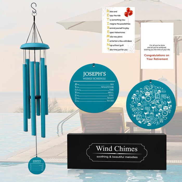 Personalized Retirement Wind Chime in  Light Blue Color with Custom Engraving