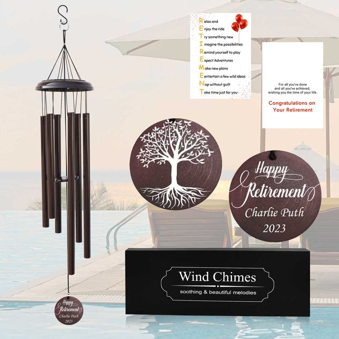Personalized Brown Retirement Wind Chime with Custom Name Engraving