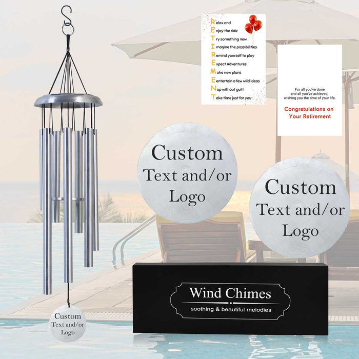 Personalized Silver Retirement Wind Chime with Custom Text and Logo Engraving