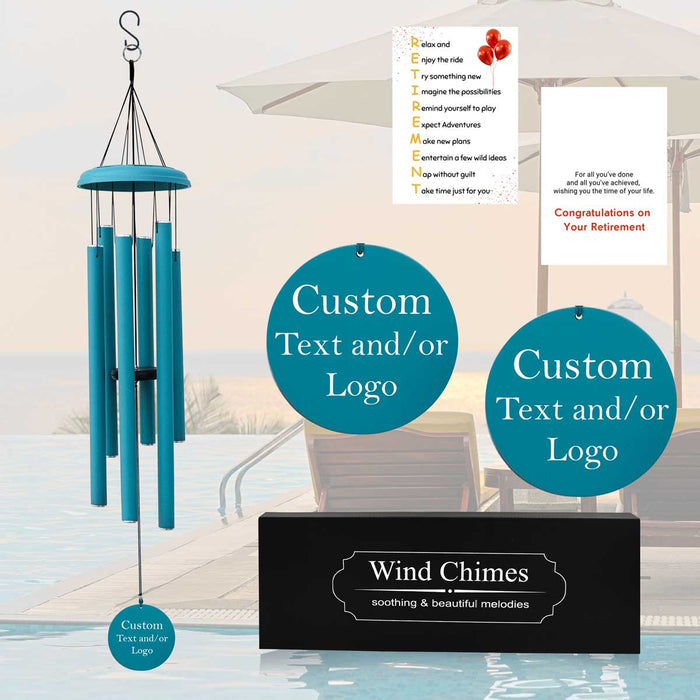 Personalized Light Blue Retirement Wind Chime with Custom Text and Logo Engraving