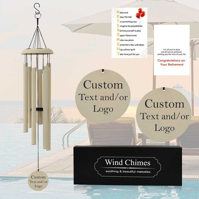 Personalized Off-white Retirement Wind Chime with Custom Text and Logo Engraving