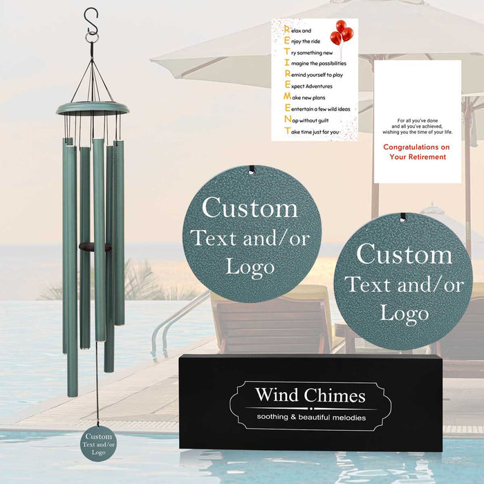 Personalized Turkish Green Retirement Wind Chime with Custom Text and Logo Engraving