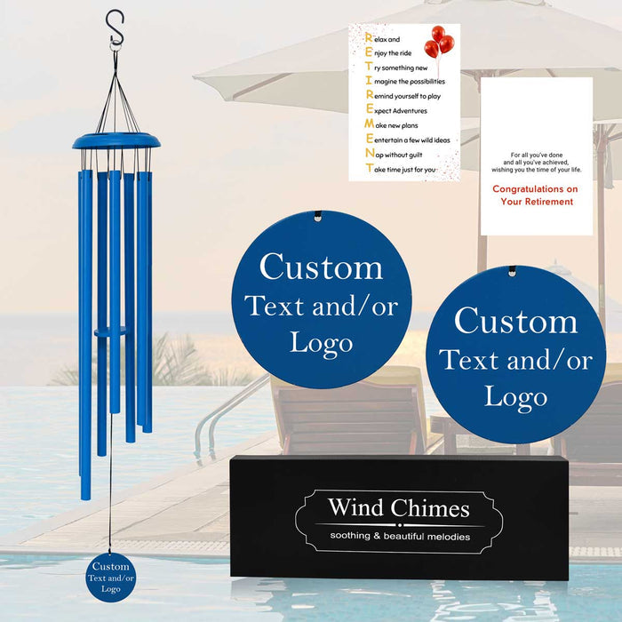 Personalized Dark Blue Retirement Wind Chime with Custom Text and Logo Engraving