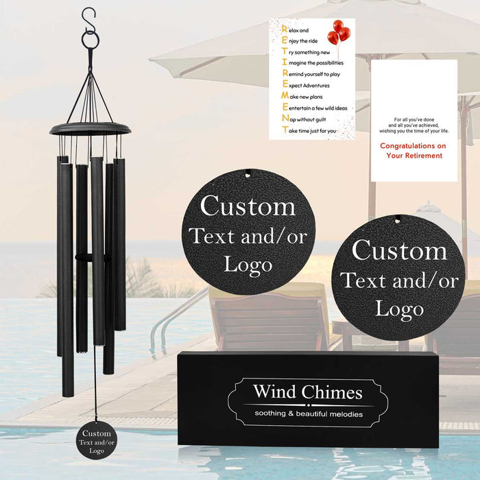 Personalized Black Retirement Wind Chime with Custom Text and Logo Engraving