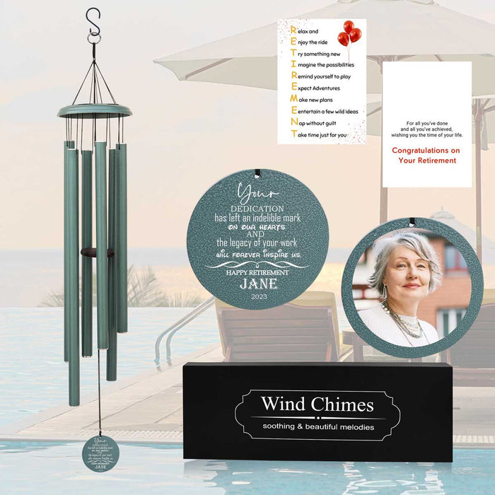 Personalized Retirement Wind Chime with Photo in turkish green color