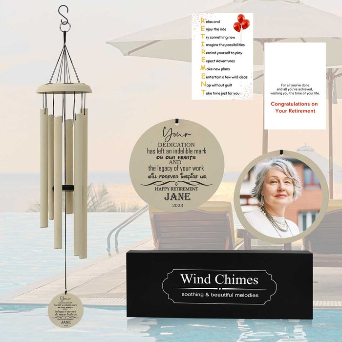 Personalized Retirement Wind Chime with Photo in off-white color