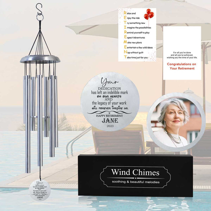 Personalized Retirement Wind Chime with Photo in silver finish