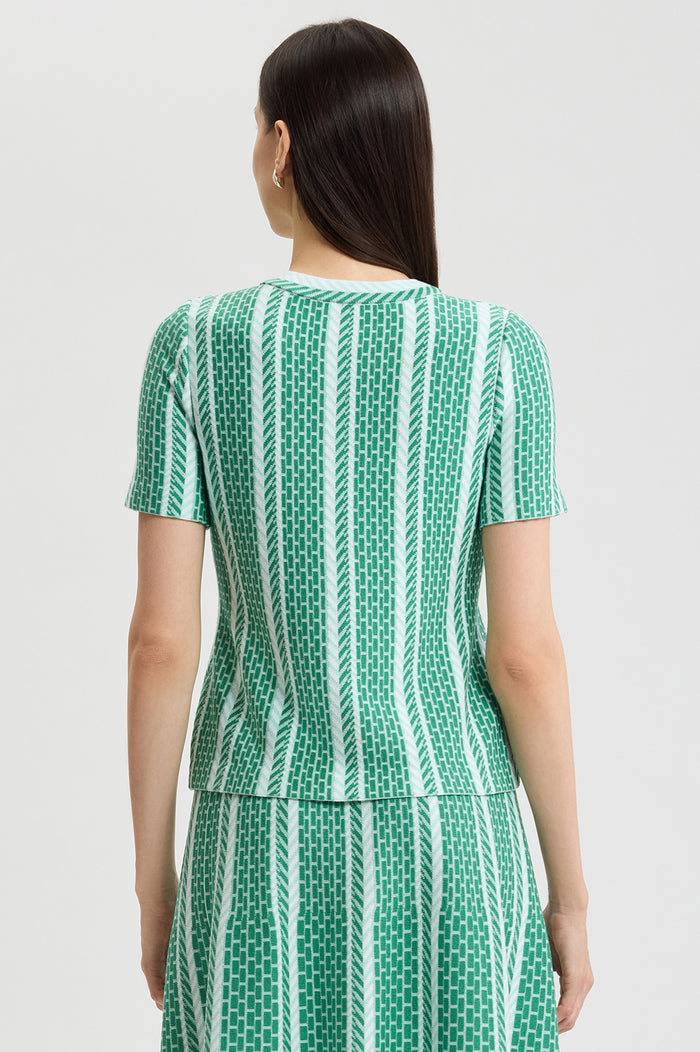 Roadmap Pattern Soft Knit Top, Kelly Green/Eucalyptus/Ivory | Ming Wang