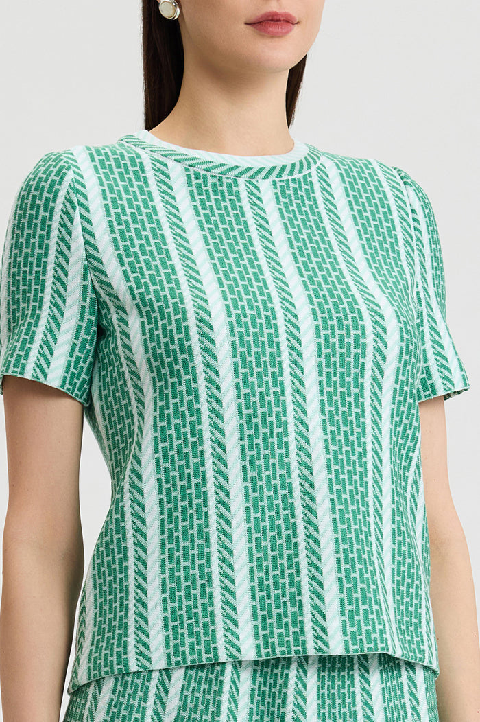 Roadmap Pattern Soft Knit Top, Kelly Green/Eucalyptus/Ivory | Ming Wang