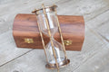 Brass antique 6 inch sand timer hourglass with wooden box