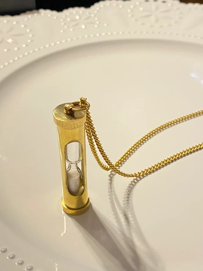 Handmade Brass Hourglass Necklace – Vintage-Inspired Sand Timer Pendant