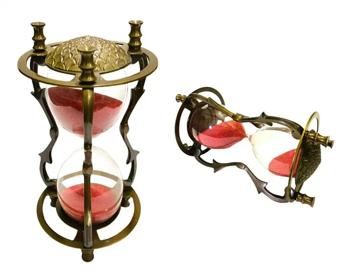 Brass and glass hourglass timer for home decor