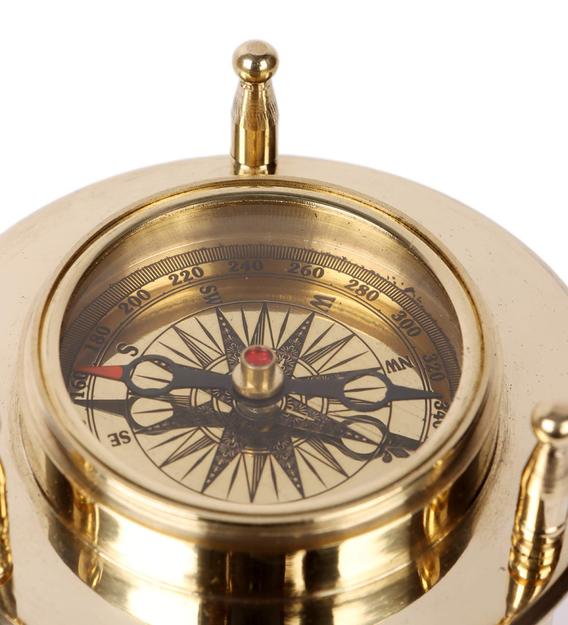 Antique Brass Hourglass with 10-Minute Timer and Compass