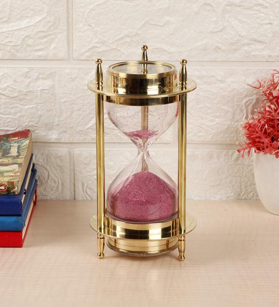 Antique Brass Hourglass with 10-Minute Timer and Compass