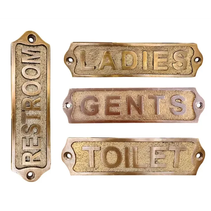 Brass Door Sign: Restroom, Ladies, Gents & Toilet