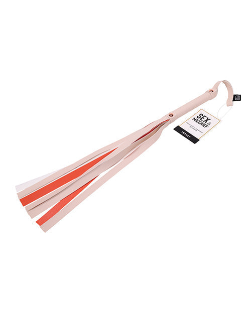 Pink and orange flogger with a brand tag on a white background