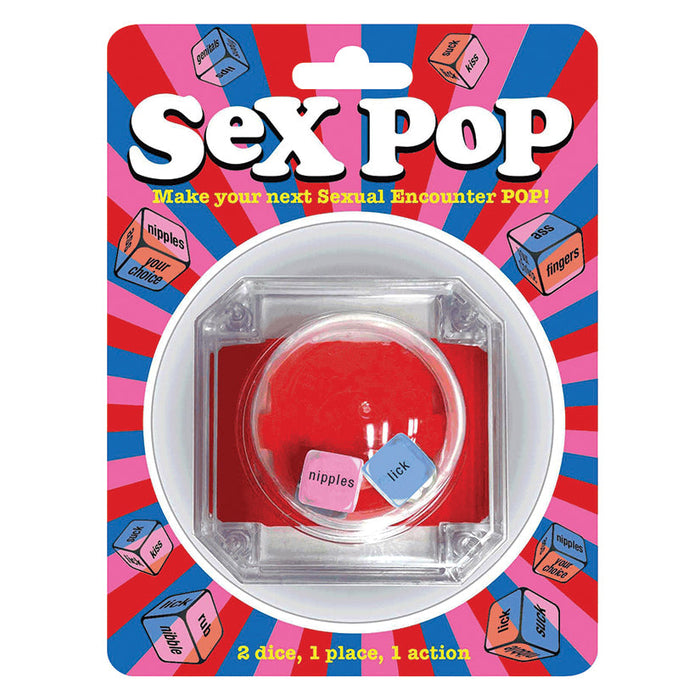 Sex Pop product packaging with dice and colorful design
