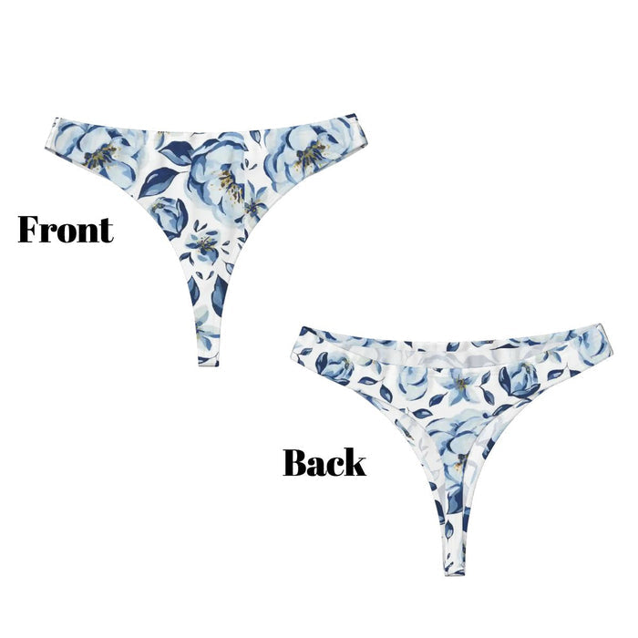 Sexy Blue Floral Thongs for Women