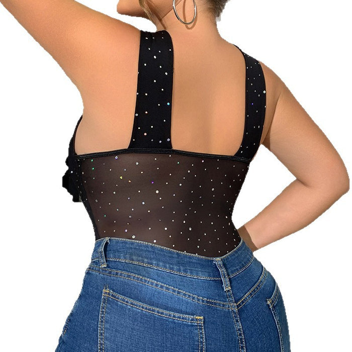 Sexy jumpsuit with open crotch perspective underwear and mesh jumpsuit