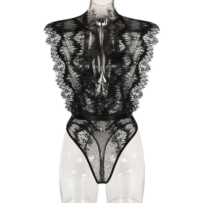 Sexy Lace Splicing Deep V-Neck Slimming Bodysuit