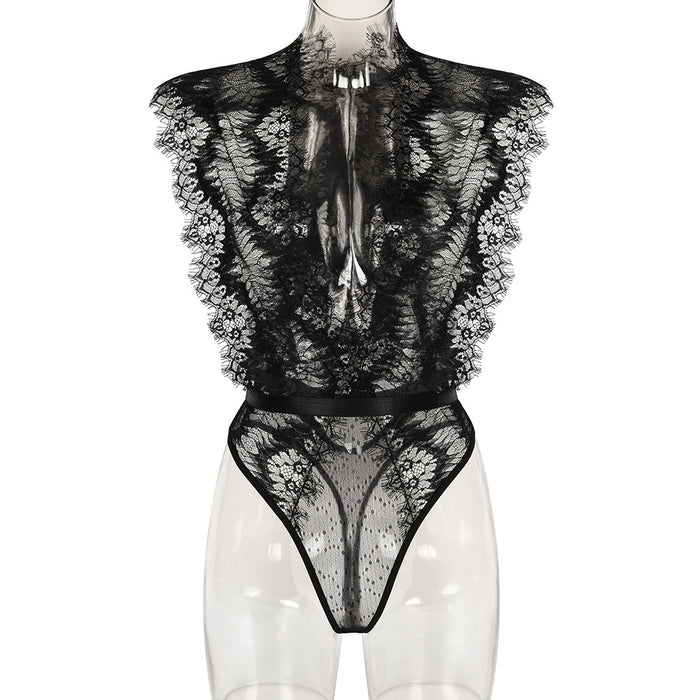 Sexy Lace Splicing Deep V-Neck Slimming Bodysuit