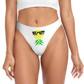 Woman standing wearing Wicked Lifestyles' Sexy Slut thongs. Woman is also wearing a white crop top and has perfectly manicured nails.