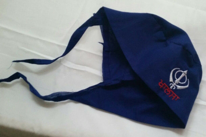 Sikh Baby Patka Blue Khanda Embroidered Khalsa Infant Kids Head Wrap Turban UK Punjabi bandana