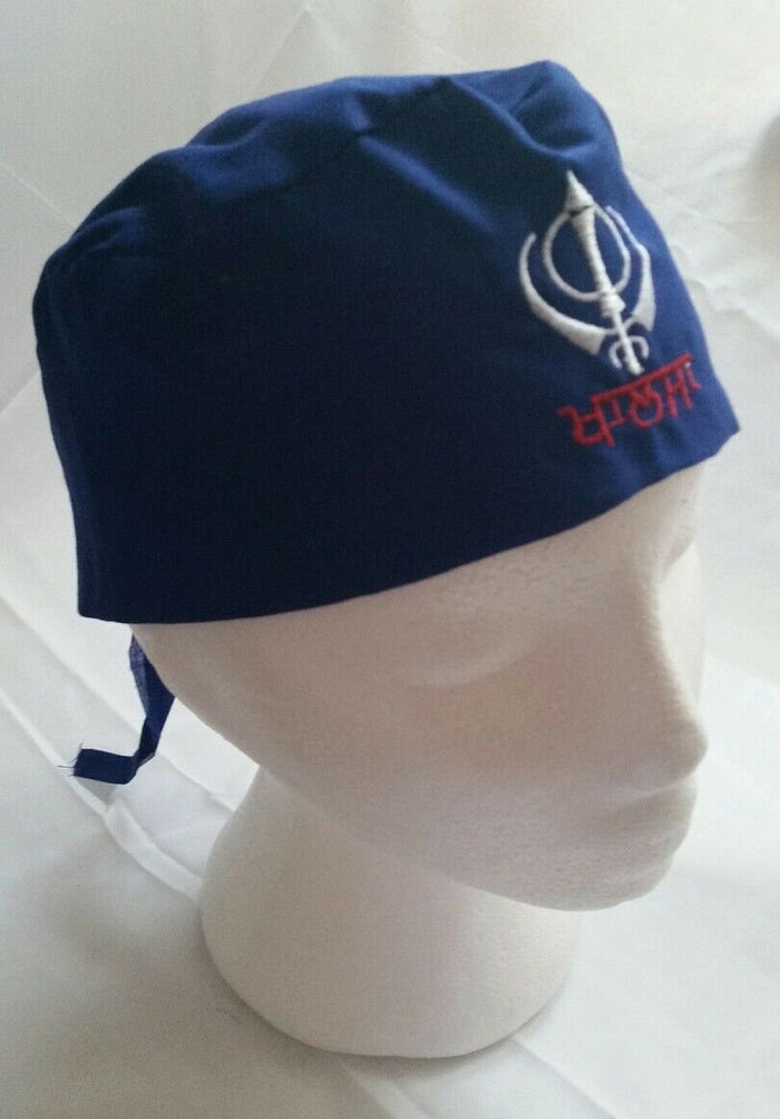 Sikh Baby Patka Blue Khanda Embroidered Khalsa Infant Kids Head Wrap Turban UK Punjabi bandana