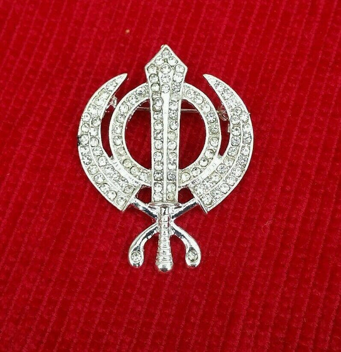 Sikh Khanda Brooch Silver Plated Unisex Turban Dumalla Saree Shawl Cake Pin Gift Broach
