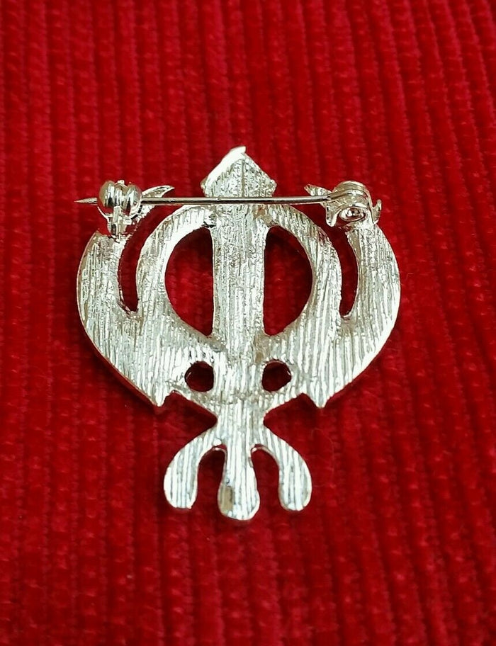 Sikh Khanda Brooch Silver Plated Unisex Turban Dumalla Saree Shawl Cake Pin Gift Broach