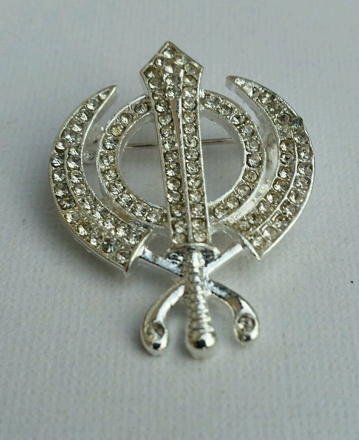 Sikh Khanda Brooch Silver Plated Unisex Turban Dumalla Saree Shawl Cake Pin Gift Broach