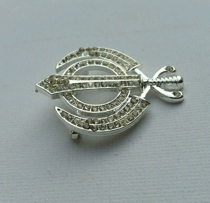 Sikh Khanda Brooch Silver Plated Unisex Turban Dumalla Saree Shawl Cake Pin Gift Broach