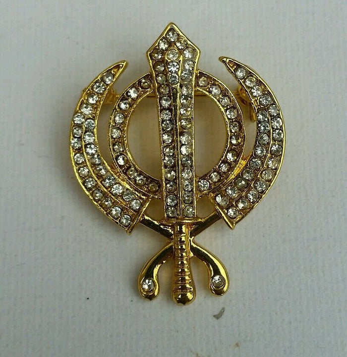 Sikh Khanda Brooch Stunning Gold Plated Turban Dumalla Shawl Saree Unisex Gift Pin