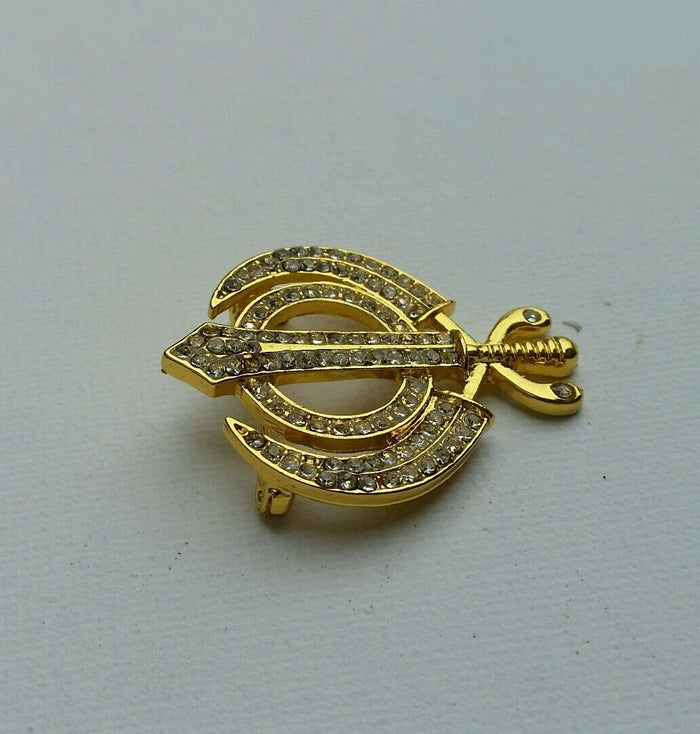 Sikh Khanda Brooch Stunning Gold Plated Turban Dumalla Shawl Saree Unisex Gift Pin