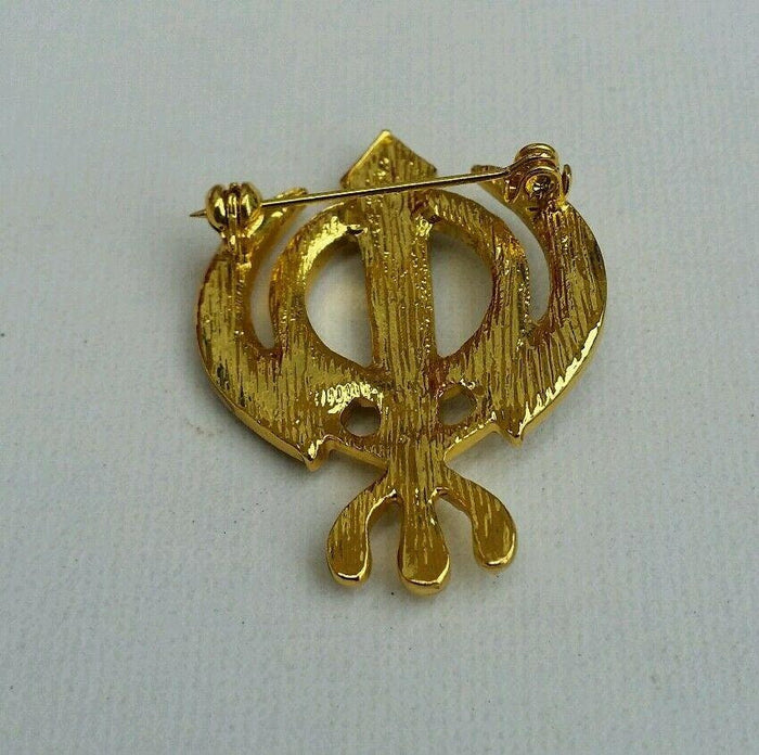 Sikh Khanda Brooch Stunning Gold Plated Turban Dumalla Shawl Saree Unisex Gift Pin