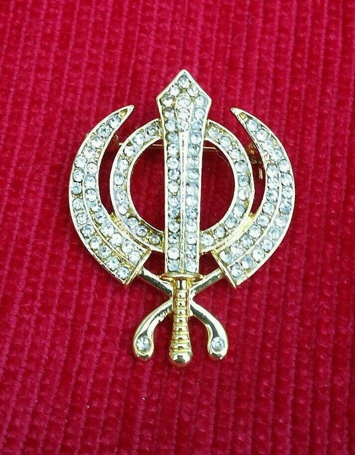 Sikh Khanda Brooch Stunning Gold Plated Turban Dumalla Shawl Saree Unisex Gift Pin