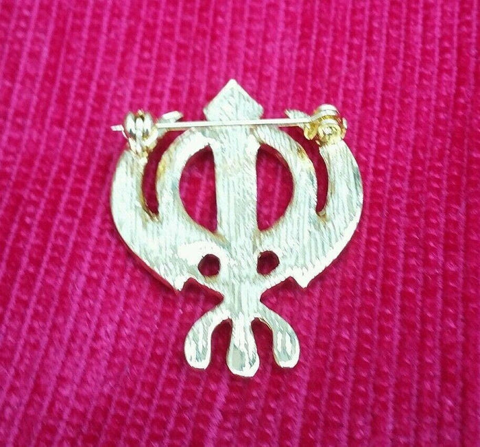 Sikh Khanda Brooch Stunning Gold Plated Turban Dumalla Shawl Saree Unisex Gift Pin