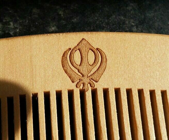 Sikh Wooden Kangha Comb Khanda Engraved Kanga Khalsa Hair Moustache Beard Comb UK ZZ1