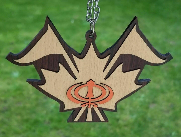 Sikh Wooden Khanda Canada maple Leaf Nishan Sahib Pendant Car mirror hanger KK5K Punjabi