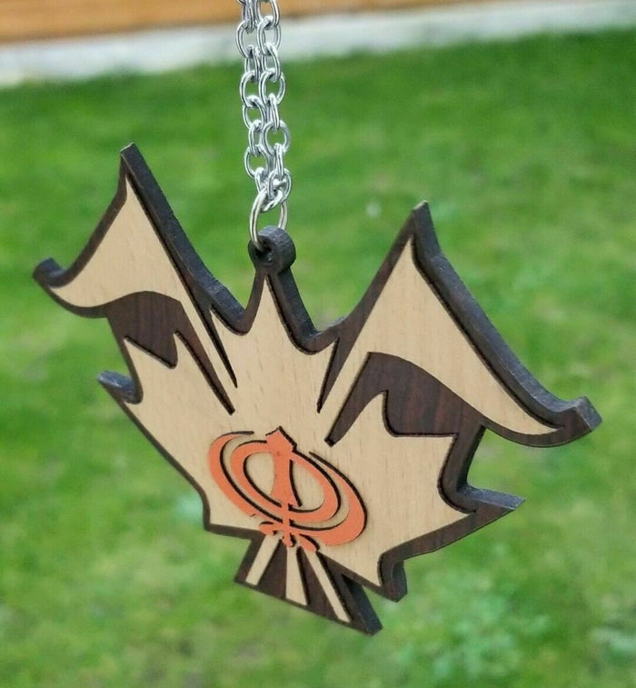 Sikh Wooden Khanda Canada maple Leaf Nishan Sahib Pendant Car mirror hanger KK5K Punjabi