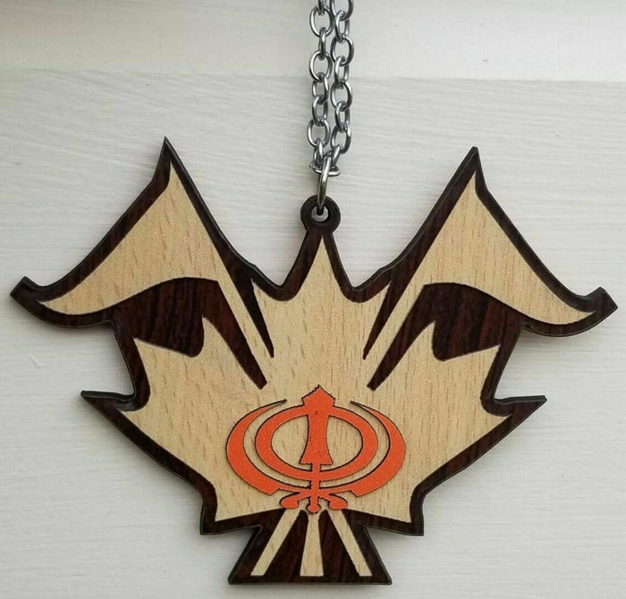 Sikh Wooden Khanda Canada maple Leaf Nishan Sahib Pendant Car mirror hanger KK5K Punjabi