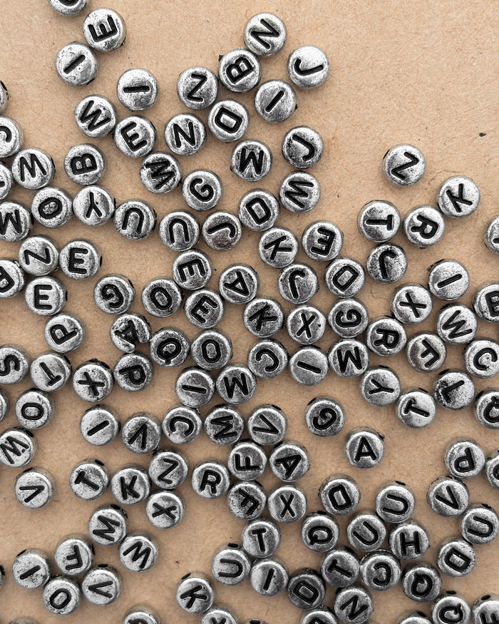 Silver alphabet beads - 50 grams